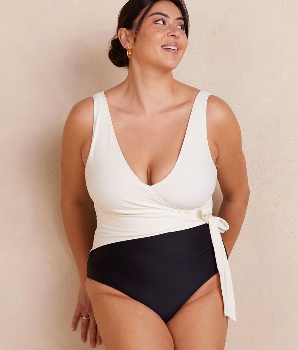 Summersalt The Wrap One Piece Swimsuit Sz 12 White Ivory Black Colorblock NWT